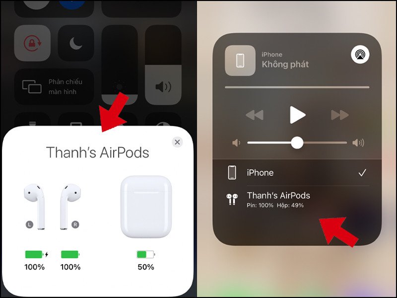 Kiểm tra mức pin của từng bên tai nghe AirPods để khắc phục lỗi chỉ nghe được 1 bên