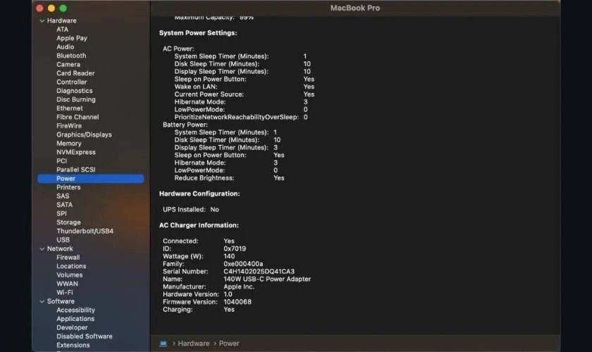 Kiểm tra thông số sạc pin laptop thông qua phần mềm hệ thống