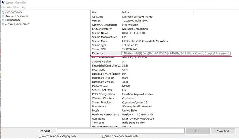 Kiểm tra thông tin CPU trong System Information