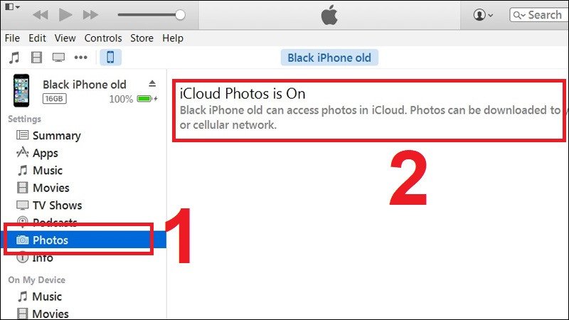Kiểm tra trạng thái iCloud Photos trong iTunes để chuyển ảnh