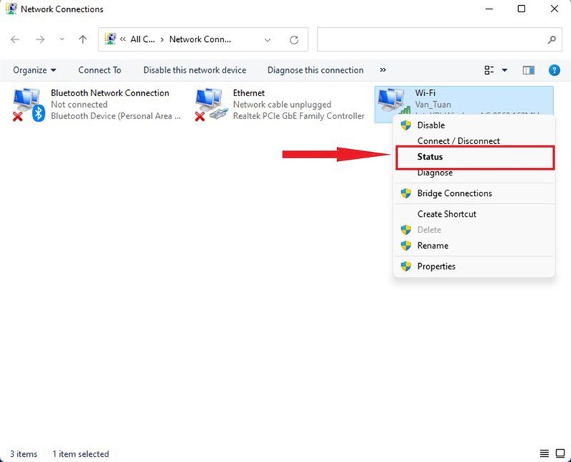 Kiểm tra trạng thái kết nối wifi để xem mật khẩu mạng không dây trên Windows 11