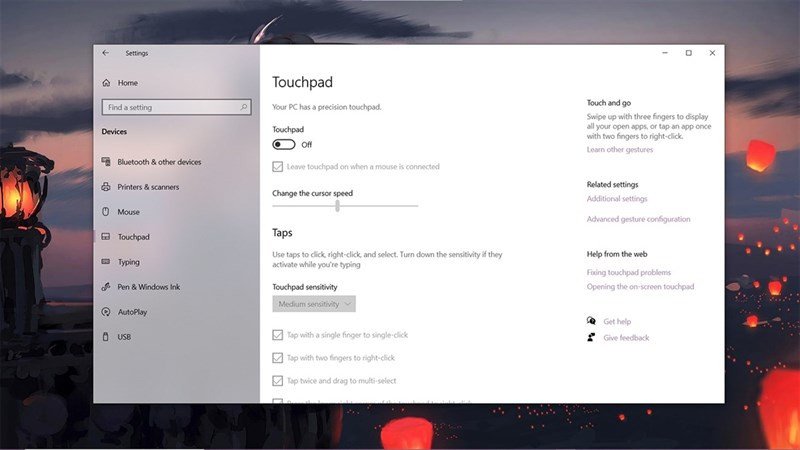 Kiểm tra trạng thái touchpad trên laptop qua cài đặt hoặc phím tắt