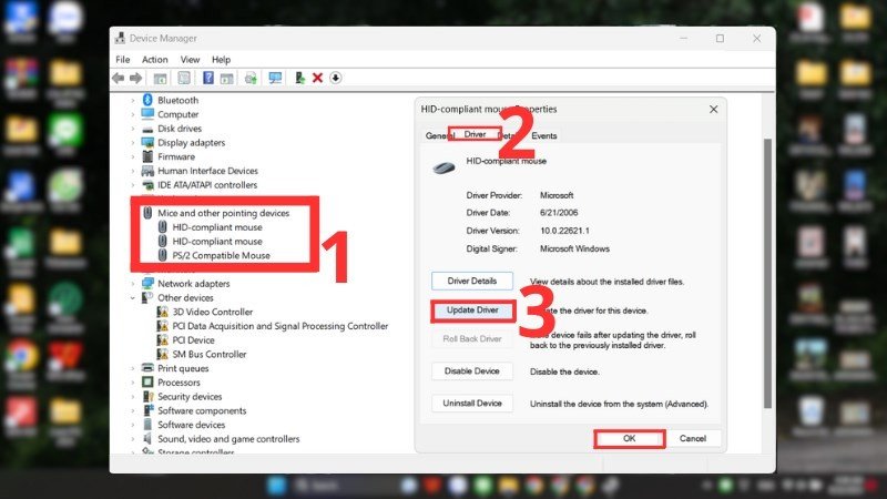 Kiểm tra và cập nhật driver chuột để khắc phục lỗi laptop mất con trỏ chuột
