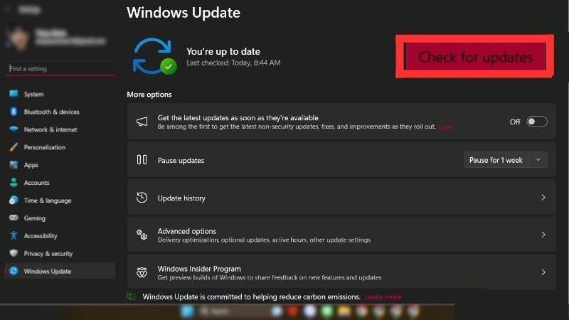 Kiểm tra và cập nhật Windows 11 để khắc phục lỗi Wi-Fi