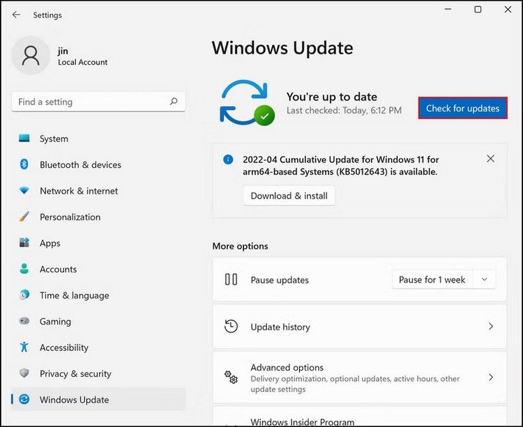 Kiểm tra và cập nhật Windows để khắc phục lỗi kết nối máy in