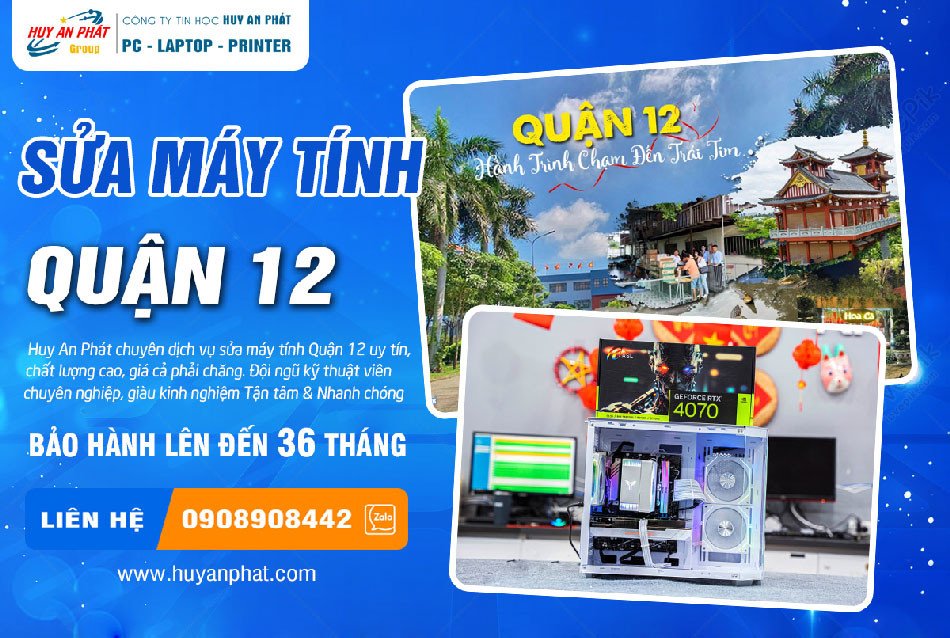 Kỹ thuật viên đang kiểm tra laptop tại nhà ở Quận 12