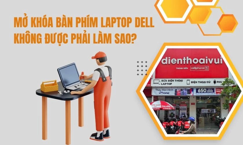 Kỹ thuật viên đang tháo laptop để kiểm tra hoặc sửa chữa bàn phím không hoạt động