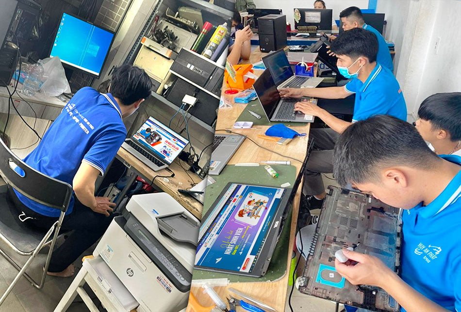 Kỹ thuật viên thực hiện sửa chữa laptop chuyên nghiệp tại quận Phú Nhuận