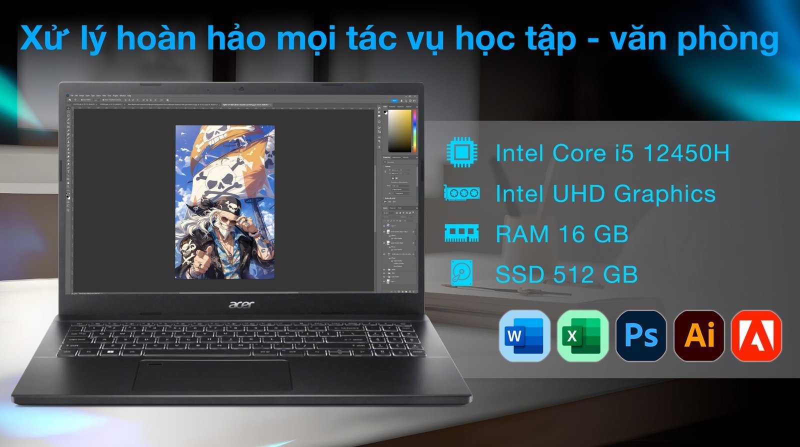 Laptop Acer Aspire 7 A715-76-53PJ hiển thị hiệu năng mạnh mẽ với chip Intel Core i5 thế hệ 12