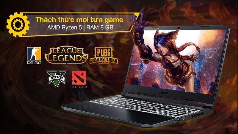 Laptop Acer Nitro 5 Gaming AN515 R5 với thiết kế hầm hố, màu sắc đỏ đen đặc trưng của dòng Nitro