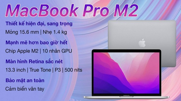 Laptop Apple MacBook Pro M2 với card đồ họa tích hợp, thiết kế mỏng nhẹ, phù hợp cho người dùng di động