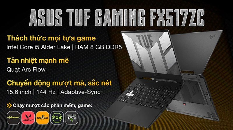 laptop Asus TUF Gaming FX517ZC màu xám đen với bàn phím số