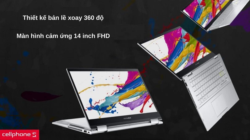 Laptop Asus Vivobook Flip 14 TP470EA-EC346W màu bạc với bản lề gập 360 độ linh hoạt
