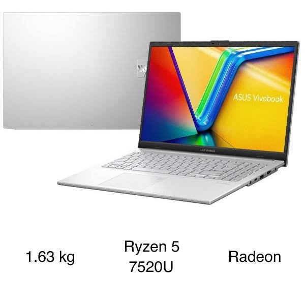 Laptop Asus Vivobook Go 15 E1504FA R5 7520U màu bạc được mở rộng 180 độ