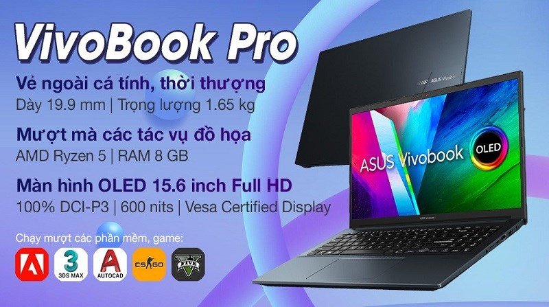 Laptop Asus Vivobook Pro 15 OLED với âm thanh Harman Kardon sống động