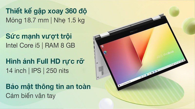 Laptop Asus VivoBook TP470EA với màn hình cảm ứng xoay gập 360 độ