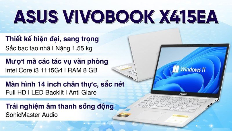 Laptop Asus Vivobook X415EA i3 màu bạc sang trọng, tối ưu cho sinh viên