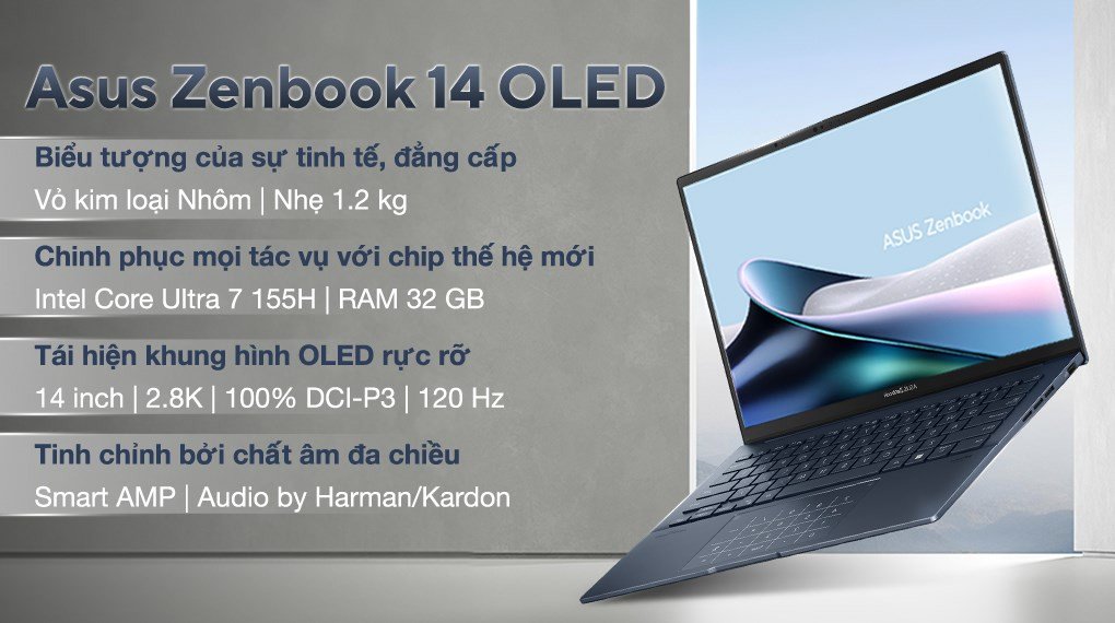 Laptop Asus Zenbook 14 OLED UX3405MA Ultra 7 155H được tích hợp chip xử lý AI, mang lại hiệu suất ấn tượng