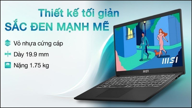 Laptop dành cho sinh viên kinh tế MSI Modern 15 với thiết kế gọn gàng, dễ di chuyển