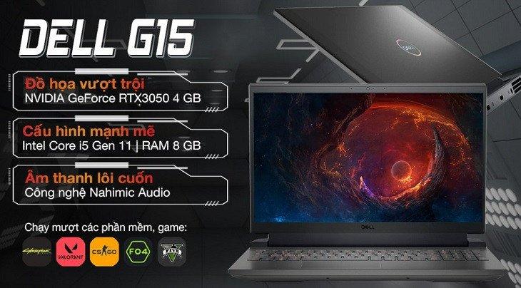 Laptop Dell Gaming G15 với card đồ họa rời NVIDIA mạnh mẽ, minh họa cho laptop có card rời