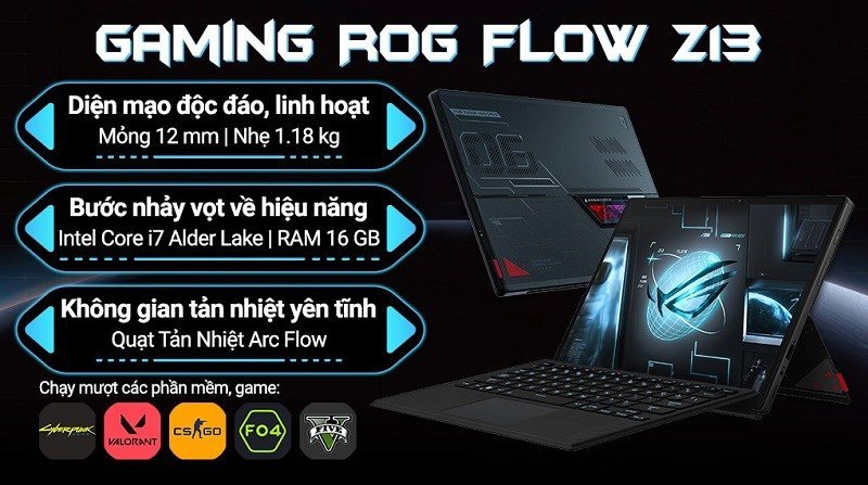 Laptop gaming Asus ROG Flow Z13 cảm ứng, thiết kế linh hoạt như máy tính bảng