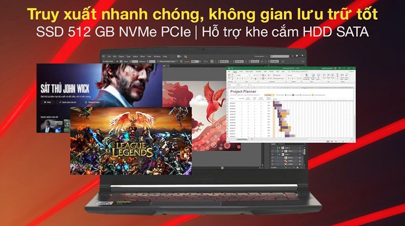 Laptop gaming giá tốt MSI GF63 Thin với khả năng nâng cấp RAM và SSD linh hoạt.