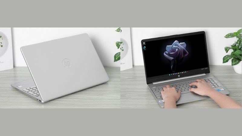 Laptop HP 15s thiết kế sang trọng, hiện đại với màu bạc là màu chủ đạo của laptop HP