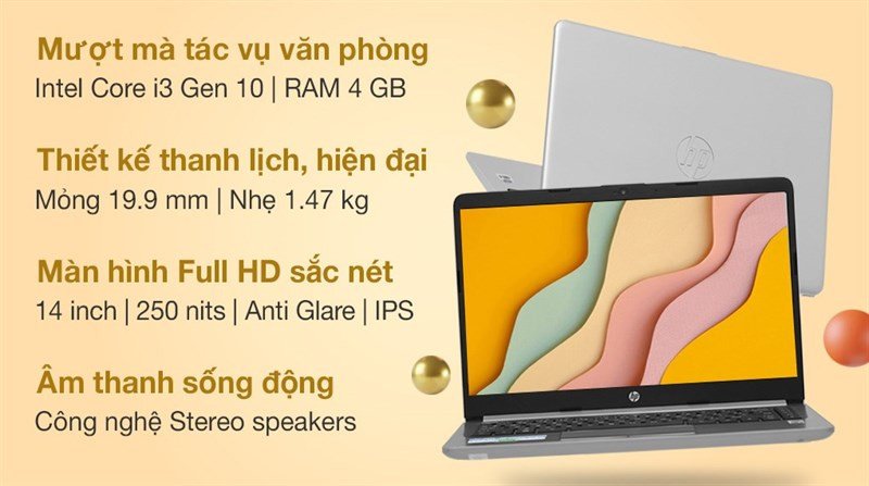 Laptop HP 240 G8 với thiết kế 14 inch mỏng nhẹ, hiển thị màn hình sắc nét.