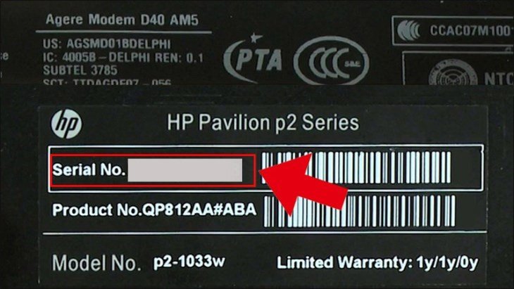 Laptop HP với Serial Number trên thân máy