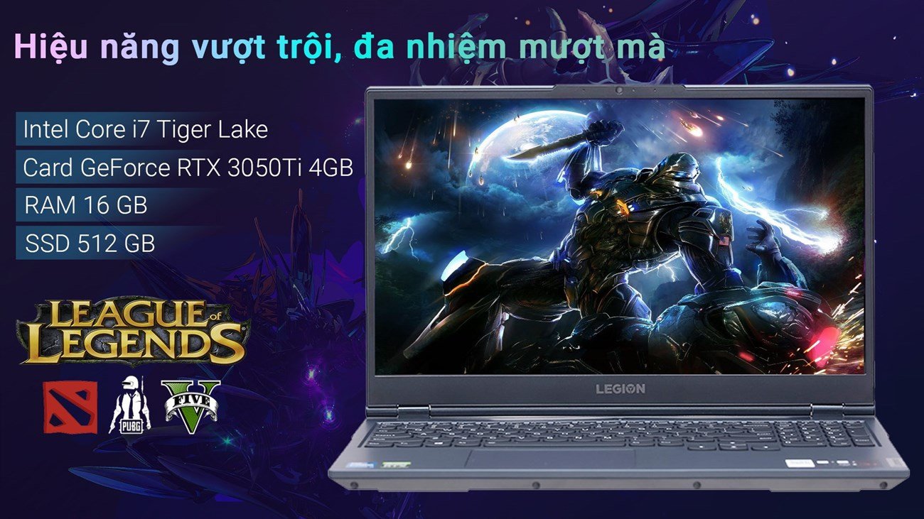 Laptop Lenovo Gaming Legion 5 với cấu hình mạnh mẽ, phù hợp cho công việc đòi hỏi hiệu năng cao.