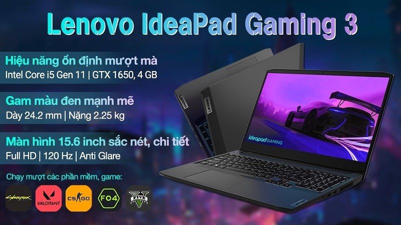 Laptop Lenovo IdeaPad Gaming 3 với thiết kế tối giản nhưng vẫn toát lên vẻ mạnh mẽ