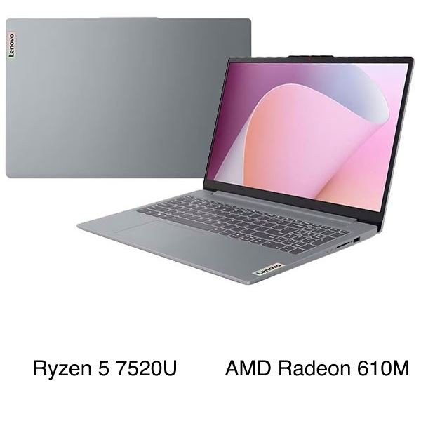 Laptop Lenovo Ideapad Slim 3 15AMN8 R5 7520U màu xanh trên bàn làm việc