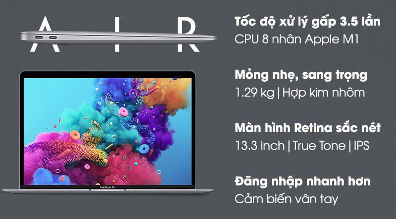 Laptop MacBook Air M1 2020 thể hiện sự mỏng nhẹ, tinh tế và hiện đại