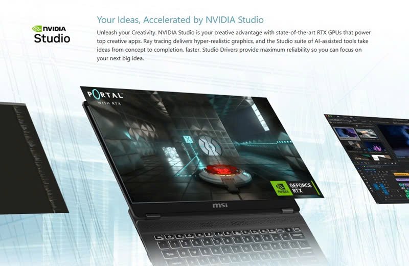 Laptop MSI Prestige 14 AI Studio với cấu hình mạnh mẽ, trang bị CPU Intel Core Ultra và GPU NVIDIA RTX 4050, đáp ứng mọi nhu cầu sáng tạo và làm việc chuyên nghiệp.