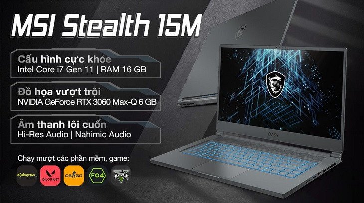 Laptop MSI Stealth với màn hình chất lượng cao, độ phân giải Full HD, thích hợp cho đồ họa