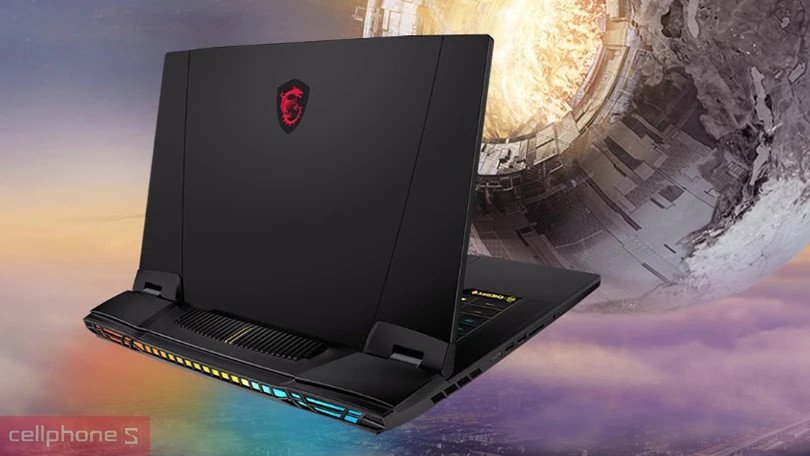 Laptop MSI với thiết kế gaming cá tính, đèn nền bàn phím màu đỏ, thể hiện hiệu năng mạnh mẽ