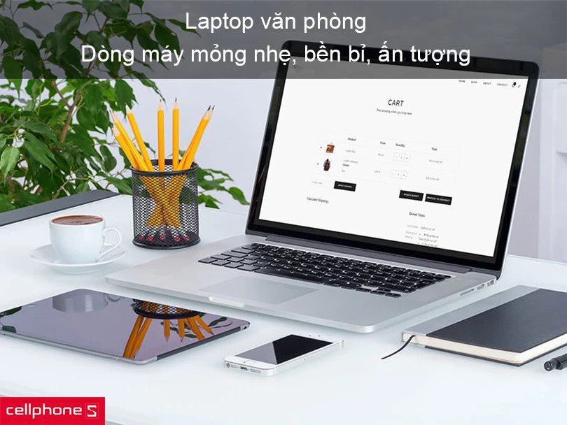 Laptop văn phòng cấu hình cao với thiết kế mỏng nhẹ, hiện đại, phù hợp môi trường làm việc chuyên nghiệp.