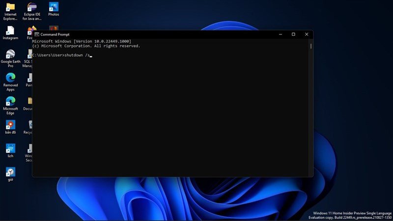 Lệnh tắt máy tính Windows 11 bằng Command Prompt