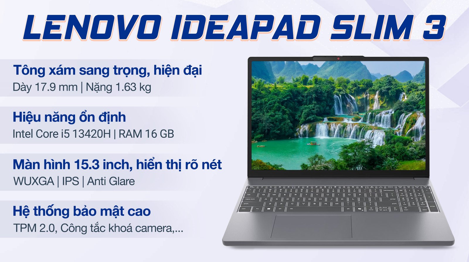 Lenovo IdeaPad Slim 3 với thiết kế hiện đại, hiệu năng ổn định, tối ưu cho học tập và làm việc