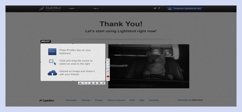Lightshot đang được sử dụng để chọn một khu vực màn hình để chụp
