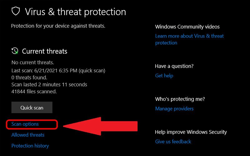 Lựa chọn các tùy chọn quét virus trên laptop