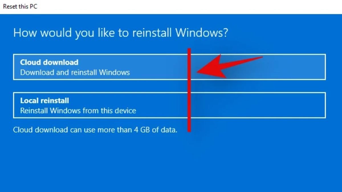 Lựa chọn cách thức tải và cài đặt lại Windows khi khôi phục Dell trên Windows 11