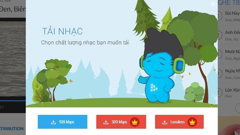 Lựa chọn chất lượng nhạc muốn tải về thẻ nhớ