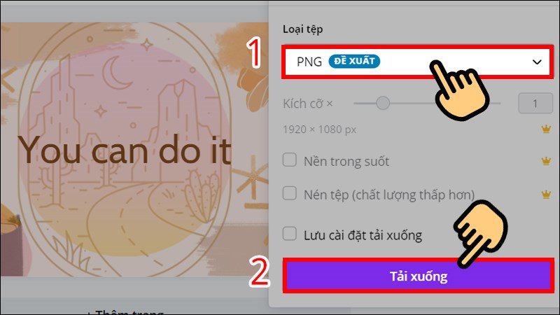 Lựa chọn định dạng file PNG hoặc JPEG để tải xuống hình nền laptop