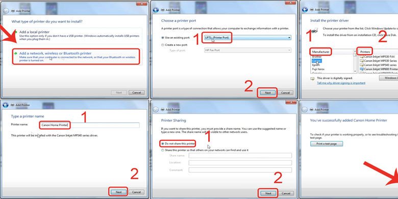 Lựa chọn driver máy in khi kết nối qua Wi-Fi trên Windows 7