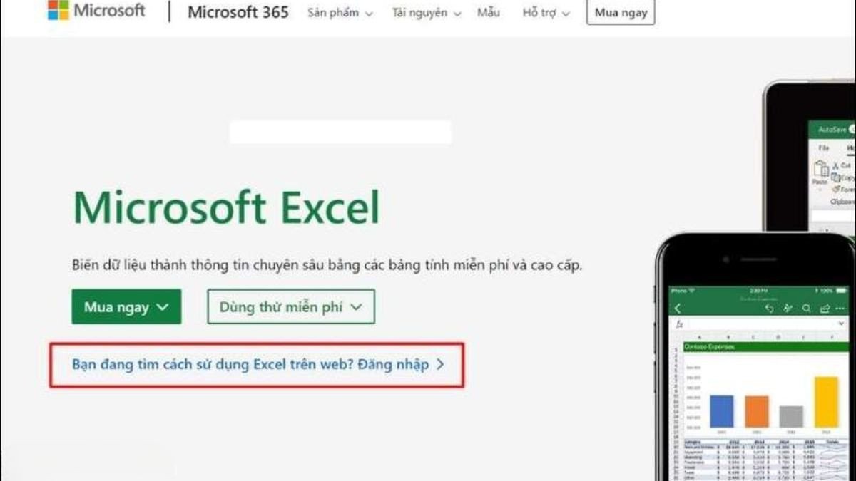Lựa chọn dùng thử miễn phí hoặc mua ngay phần mềm Excel