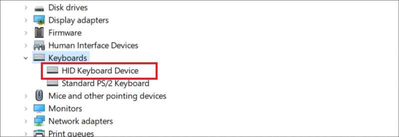 Lựa chọn HID Keyboard Device trong Device Manager để cập nhật hoặc gỡ cài đặt driver, ảnh hưởng đến nút cố định trong Excel.