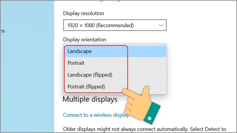 Lựa chọn hướng hiển thị màn hình laptop Win 10