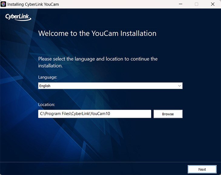 Lựa chọn ngôn ngữ và đường dẫn để cài đặt CyberLink YouCam