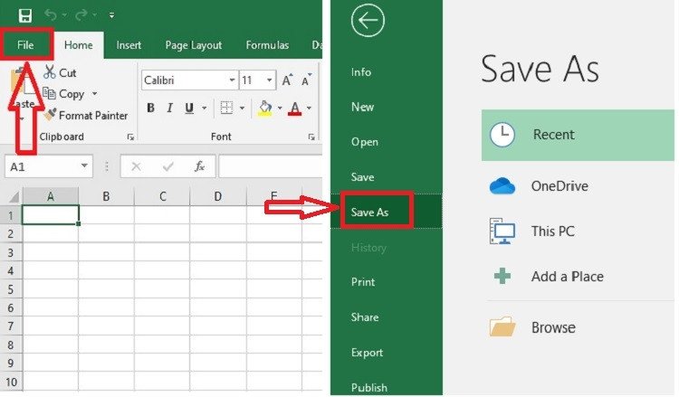 Lựa chọn Save As trong menu File để lưu file Excel thành bản sao